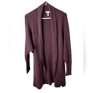 Leith Women's Purple Cardigan Long Oversized Sweater Open-Front Knit